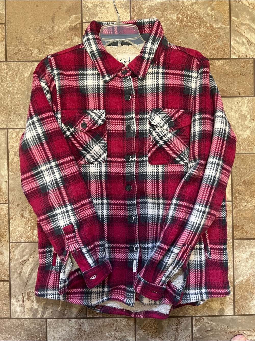 Soho Threads Red Plaid Flannel Sherpa Lined Shirt Jacket